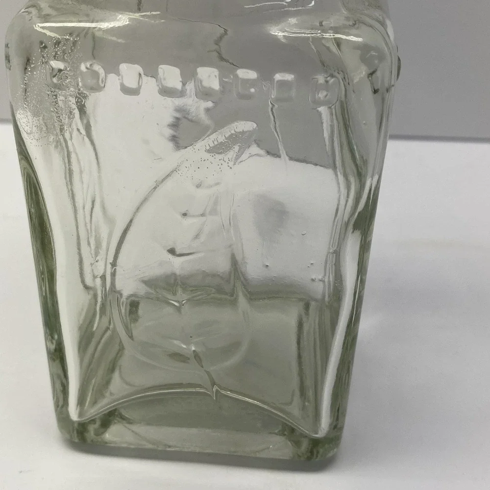 Vintage Glass Square & Round With Wire Bail @Clamp Bottle w/ Green‎ Leaf Cap